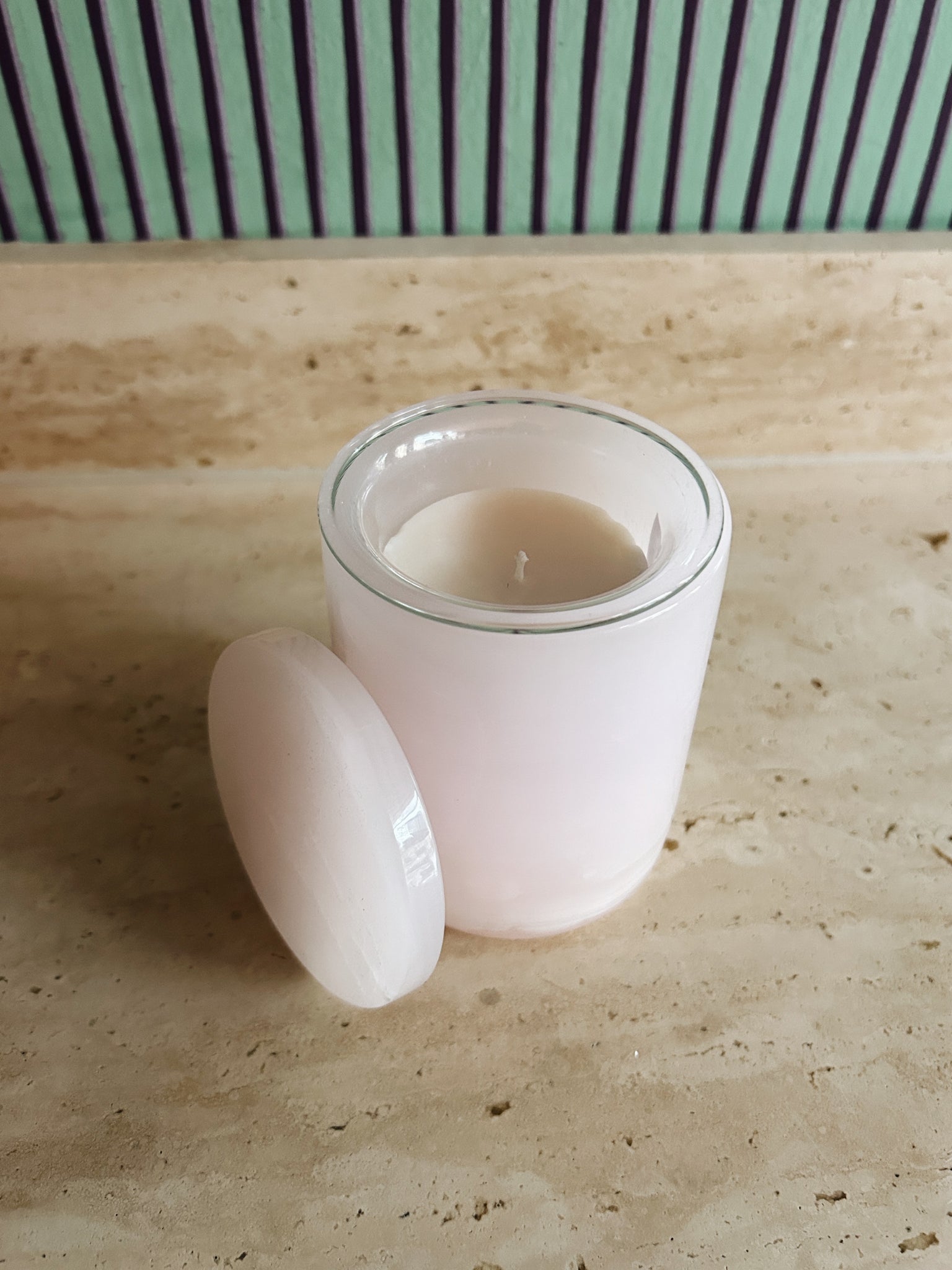 Pink onyx marble candle