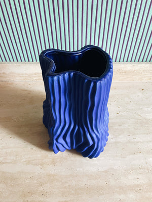 Blue ceramic organic shaped vase