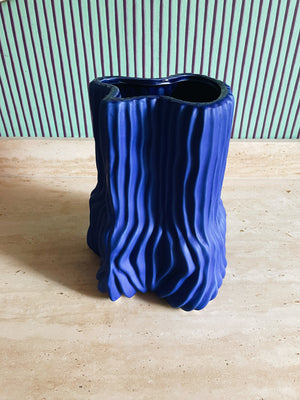 Blue ceramic organic shaped vase