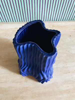 Blue ceramic organic shaped vase