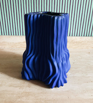 Blue ceramic organic shaped vase