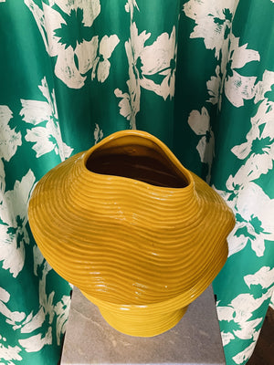 Yellow organic shaped ceramic vase