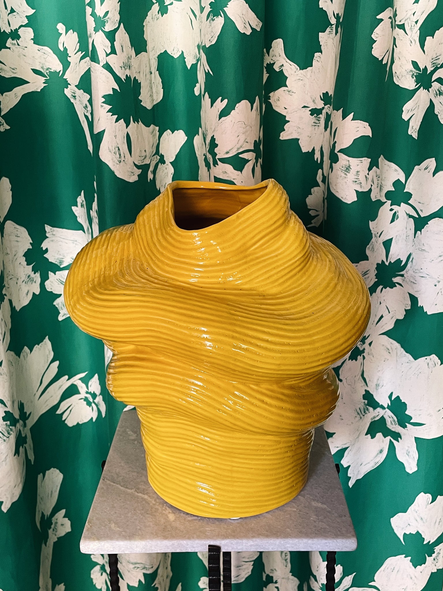 Yellow organic shaped ceramic vase